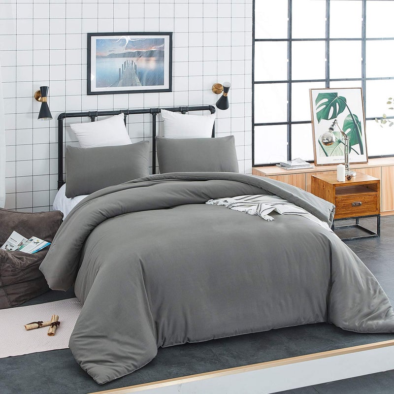 Houseri Grey Comforter Queen Size Solid Dark Gray Bedding Comforters Sets Men Women Modern Dark Grey Queen Comforter Set for Teen Girls Boys Soft Comfy Breathable Pure Grey Bed Quilts Blankets Durable - Image 2